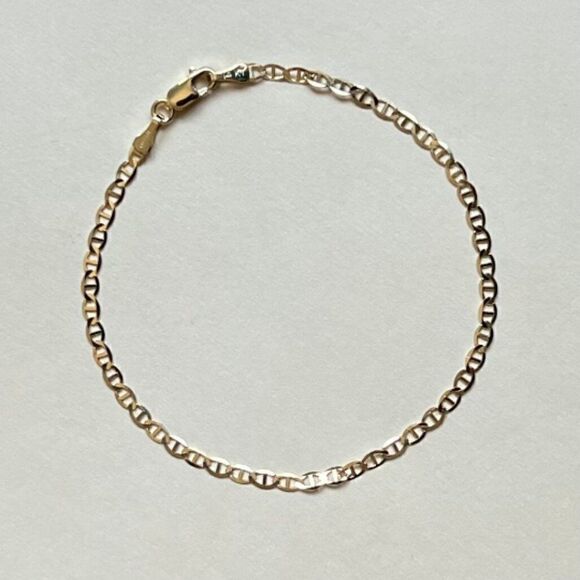 14K Real Gold chain 2.7 mm flat mariner chain Bracelet | Birthday gift | - Picture 1 of 6